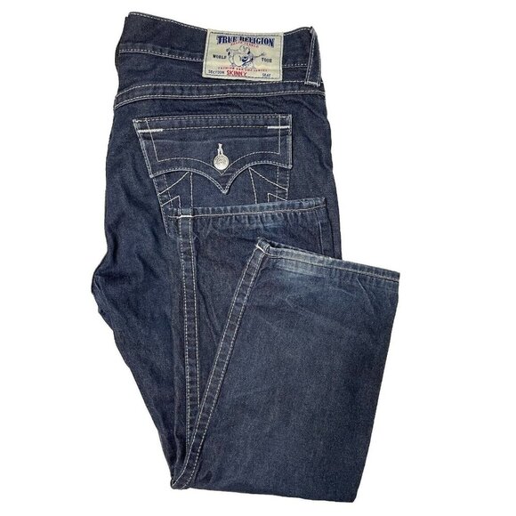 True Religion Other - True Religion World Tour Skinny Mens 38x26 Dark Blue Denim Jeans Skinny